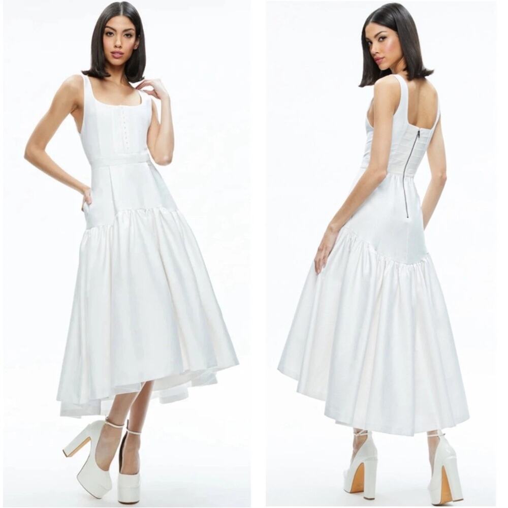 Alice + Olivia Diana Off White Sleeveless Structured Midi Dress Size 14 - Picture 1 of 16
